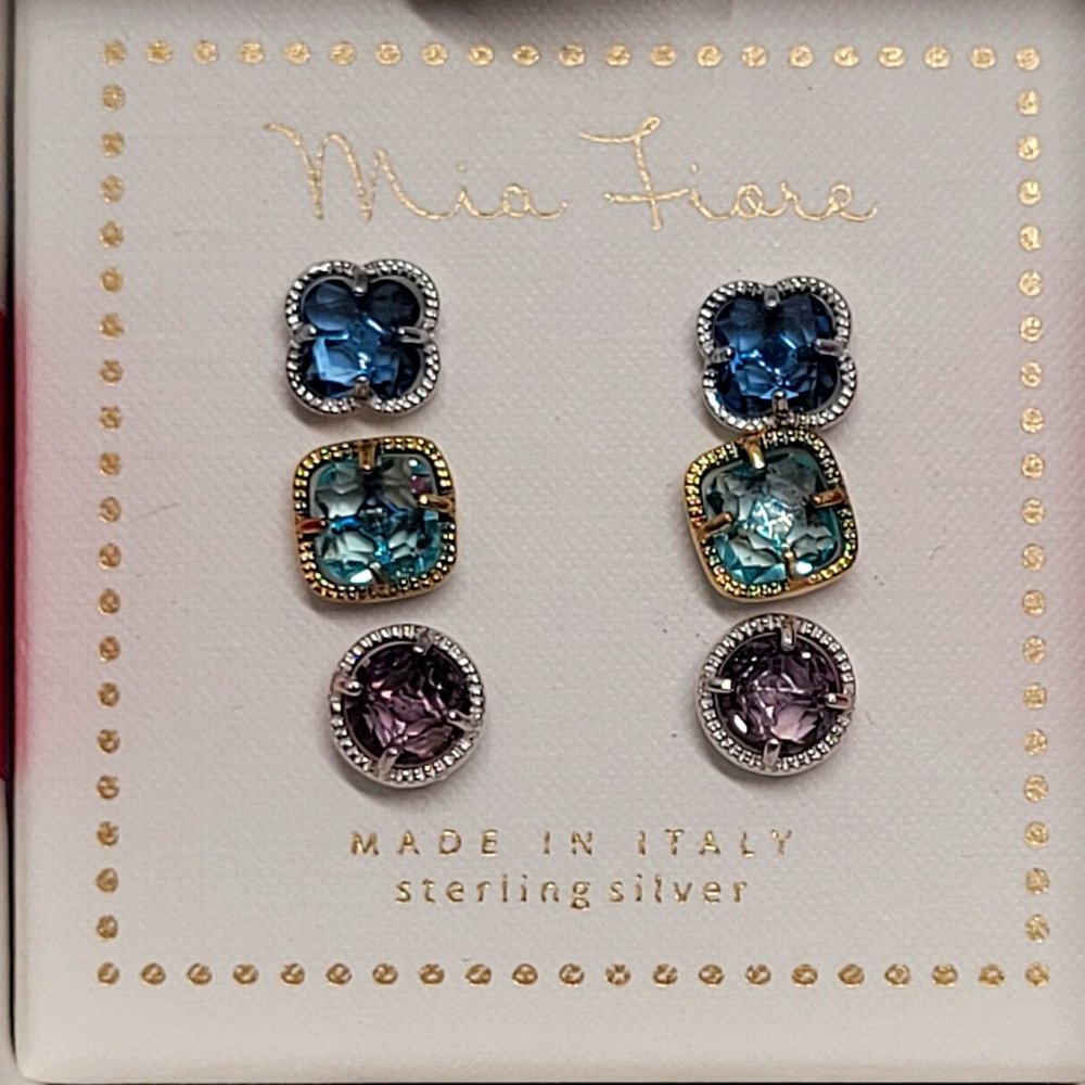 Mia Fiare Sterling Silver Earrings Blue, Aqua, and Purple Sets
